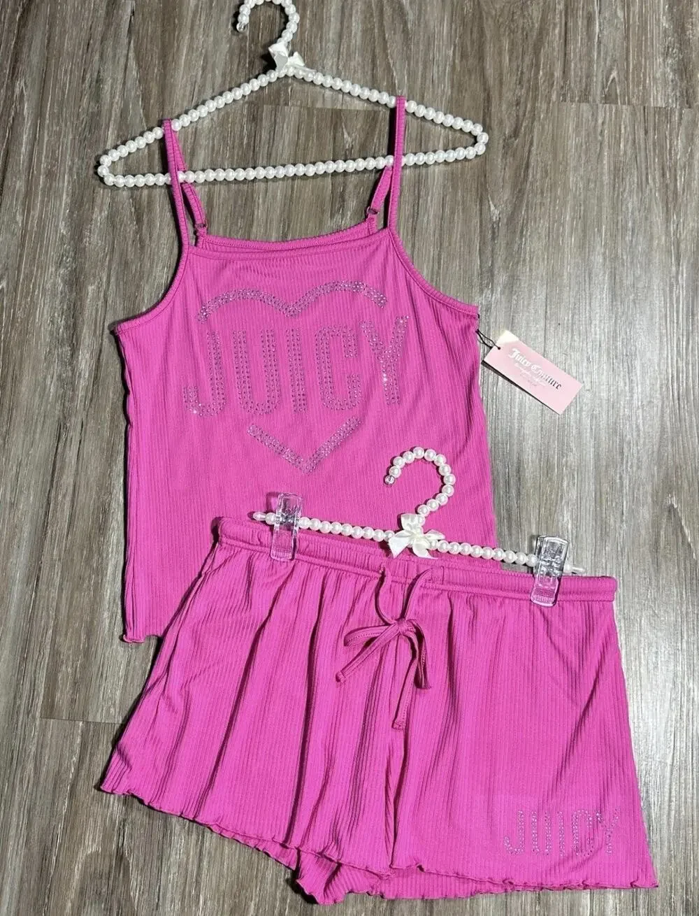 Juicy Couture NWT 2 Piece Pink Voltage Sleep Wear Rhinestone Accents
